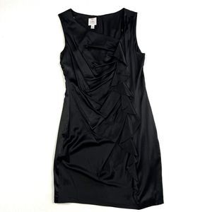 SUZI CHIN Maggie Chin Silk Dress Formal Ruched Ruffle Modest Black Women's US 12